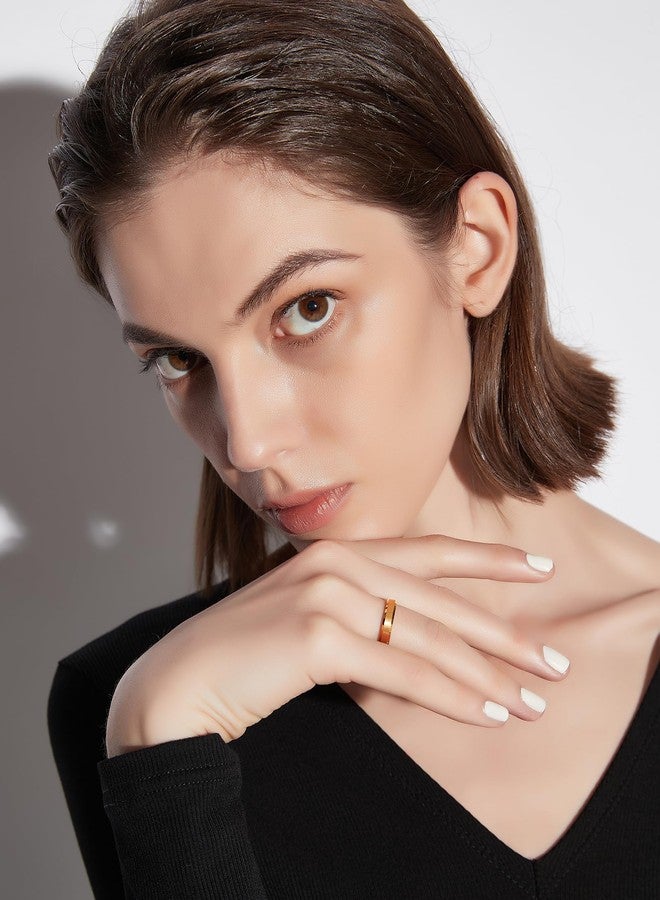 Greenpod 4MM 24K Gold Plated Tungsten Wedding Band for Women Beveled Edge Matte Finish Promise Rings Comfort Fit Size 7 - Image 5